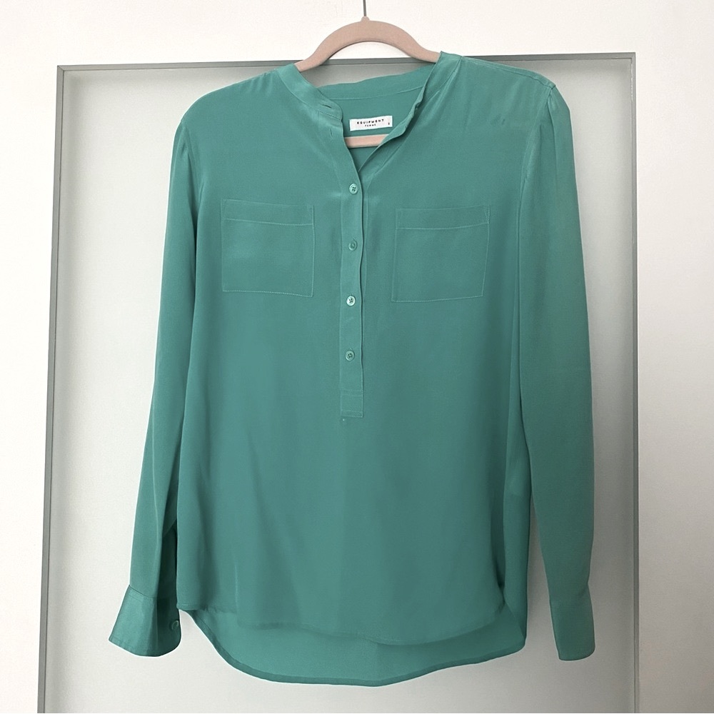 Equipment teal silk button down blouse blue green S